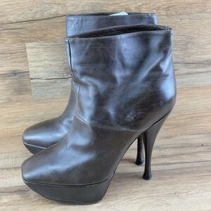 Marni Size 7 38 Brown Platform Square Toe Booties Stiletto Heels